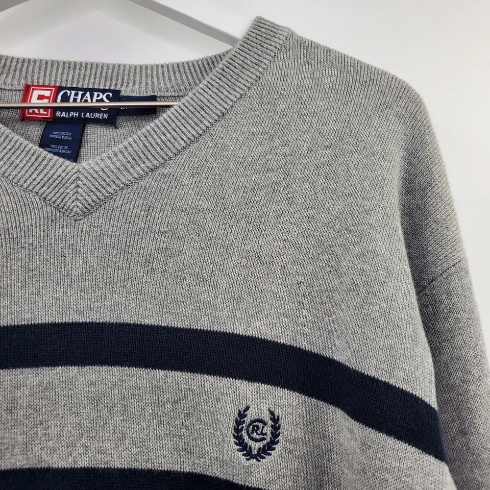 Chaps Ralph Lauren Vintage Dad Sweater Gray Cozy - Picture 2 of 6